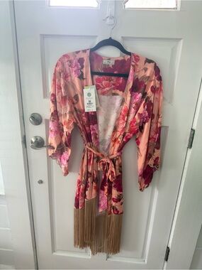Maaji Floral Fringe Robe/Kimono Medium NWT